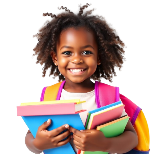 a beautiful happy little girl on her first day to school